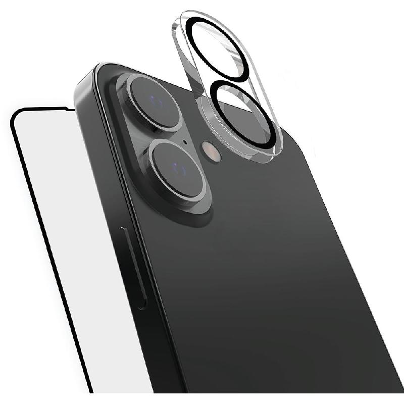 Raptic 2-in-1 Tempered Glass 2-in-1 Bundle: Tempered Glass + Camera Lens Protector Smartphone Display Protection, for iPhone 16, Clear