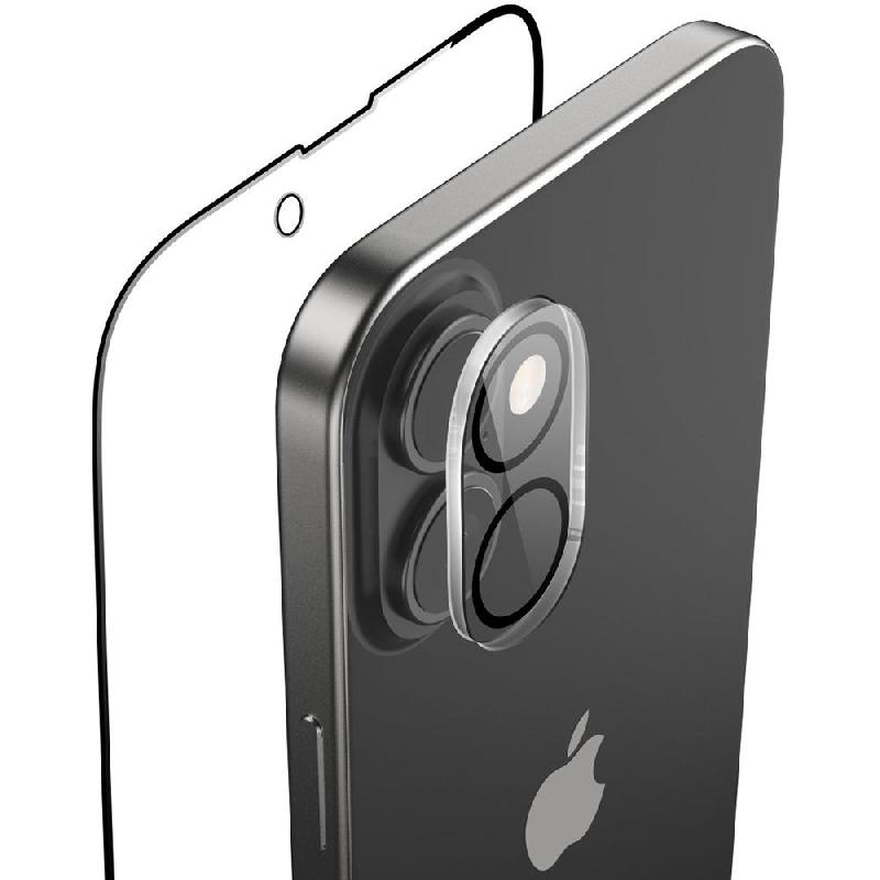 Raptic 2-in-1 Tempered Glass 2-in-1 Bundle: Tempered Glass + Camera Lens Protector Smartphone Display Protection, for iPhone 16, Clear — 2