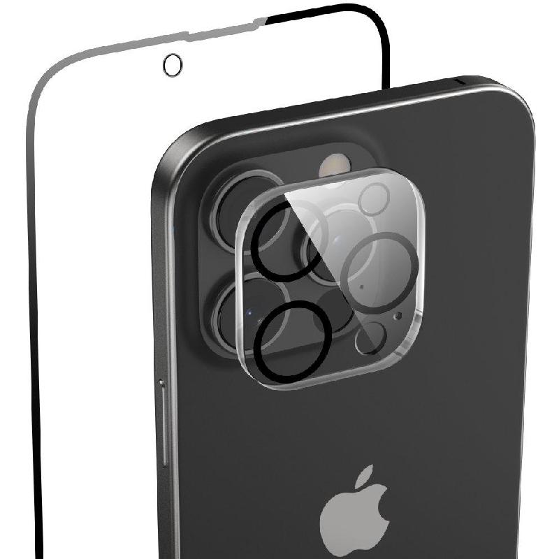 Raptic 2-in-1 Tempered Glass 2-in-1 Bundle: Tempered Glass + Camera Lens Protector Smartphone Display Protection, for iPhone 16 Pro, Clear — 2