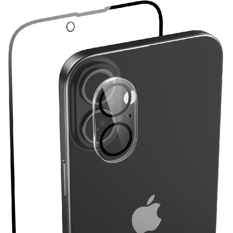 Raptic 2-in-1 Tempered Glass 2-in-1 Bundle: Tempered Glass + Camera Lens Protector Smartphone Display Protection, for iPhone 16 Plus, Clear — 2