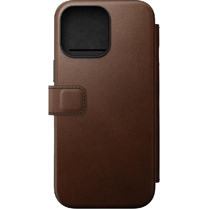 Nomad Modern Leather Folio Flip Cover Mobile Case with MagSafe, for iPhone 16 Pro Max, Brown