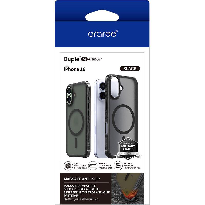 Araree DUPLE M ARMOR Back Cover Mobile Case with MagSafe, for iPhone 16, Black — 2