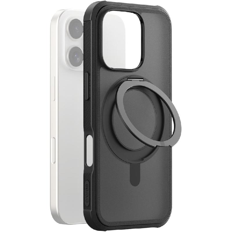 Araree DUPLE M STAND Back Cover Mobile Case with MagSafe, for iPhone 16 Pro, Black
