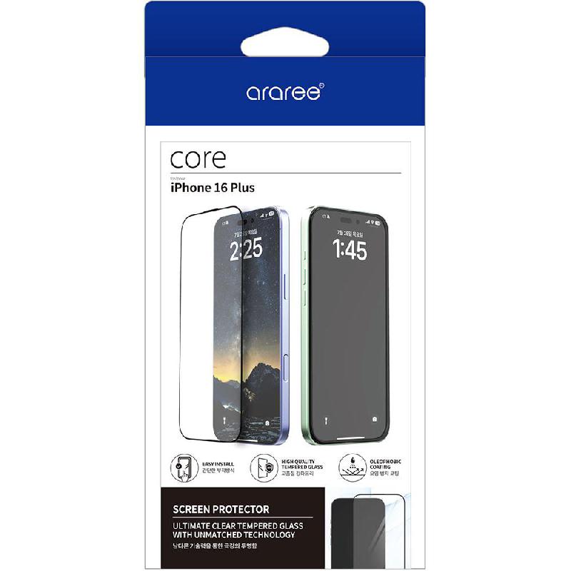 Araree Core 9H Hardness Tempered Glass Smartphone Screen Protector, for iPhone 16 Plus, Round Edge — 2