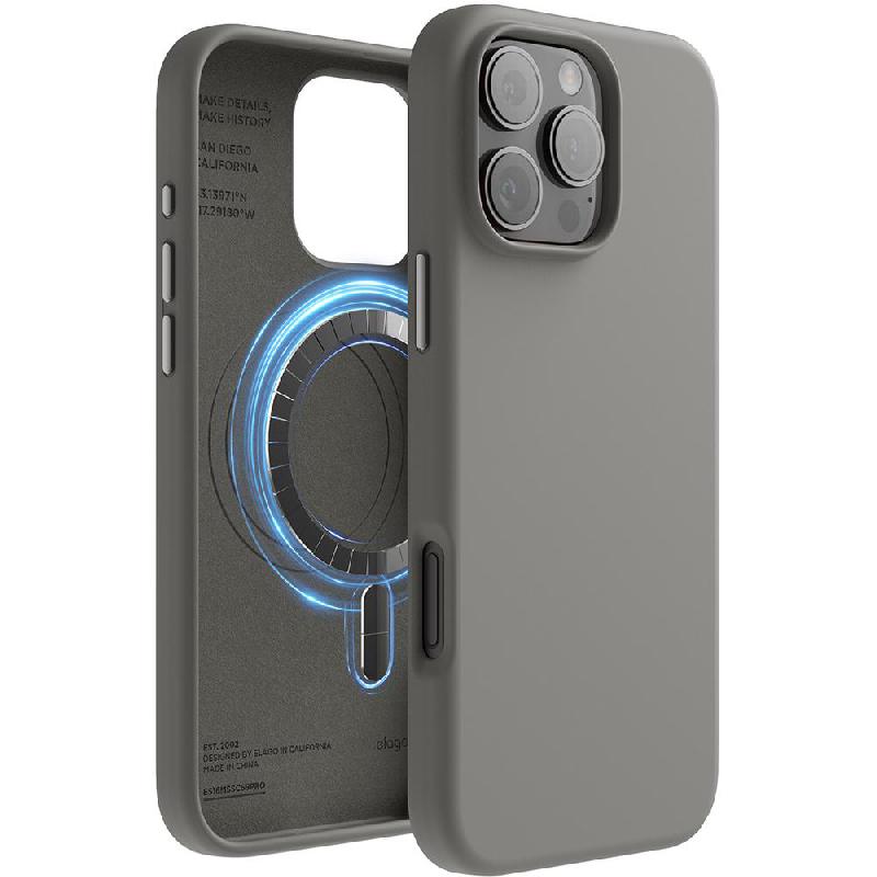 Elago Magnetic Silicone Back Cover Mobile Case with MagSafe, for iPhone 16 Pro Max, Grey