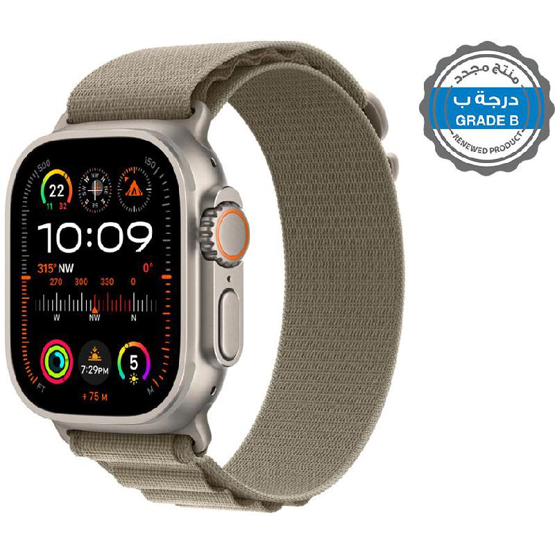 Renewed Grade B Apple Watch Ultra 2, GPS + Cellular, eSIM Supported, Natural Titanium Case/Olive Alpine Loop - Small