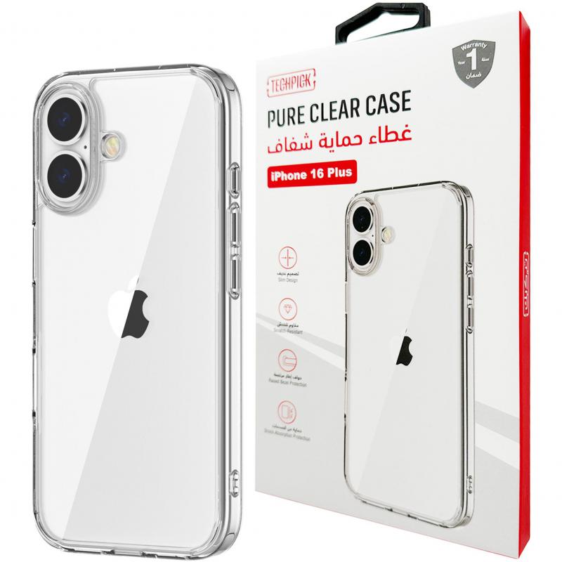 Techpick Pure Back Cover Mobile Case, for iPhone 16 Plus, Clear