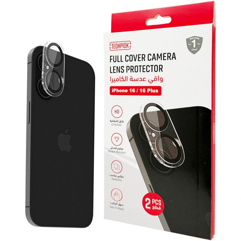Techpick Camera Lens Protector (Full Frame) Smartphone Camera Accessory, for iPhone 16/iPhone 16 Plus, Clear