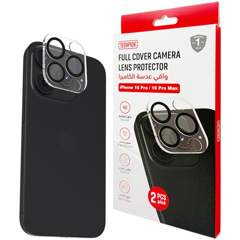 Techpick Camera Lens Protector (Full Frame) Smartphone Camera Accessory, for iPhone 16 Pro/iPhone 16 Pro Max, Clear