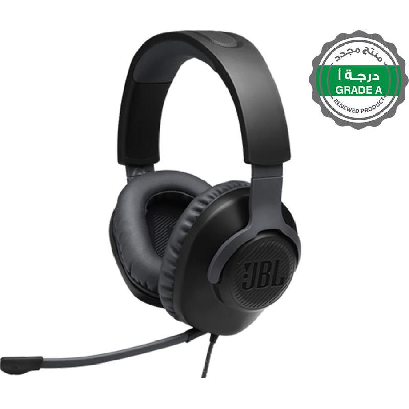 Renewed Grade A JBL Quantum 100 Over-Ear Headphones, Wired, 3.5 mm Connector, Detachable Microphone, Black