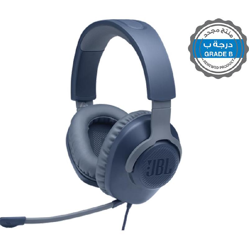Renewed Grade B JBL Quantum 100 Over-Ear Headphones, Wired, 3.5 mm Connector, Detachable Microphone, Blue