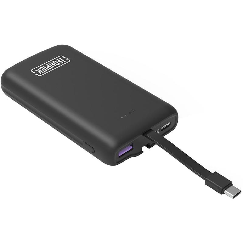 Techpick Power Bank with Cable, PD Fast Charging, 10000 mAh, Dual USB (1X USB/1X USB-C), Black