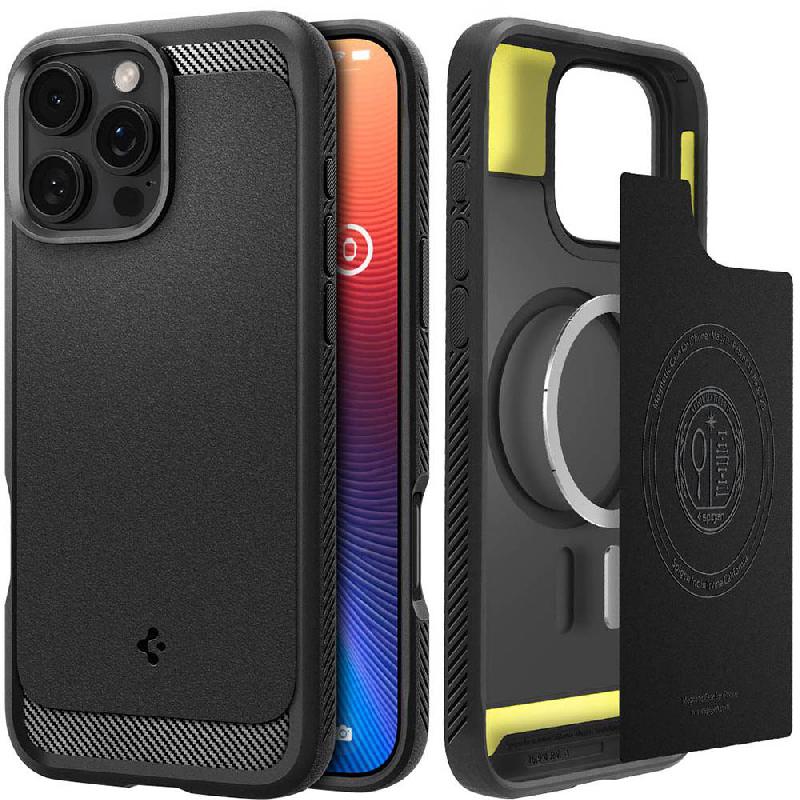 Spigen Rugged Armor MagFit Back Cover Mobile Case with MagSafe, for iPhone 16 Pro Max, Matte Black