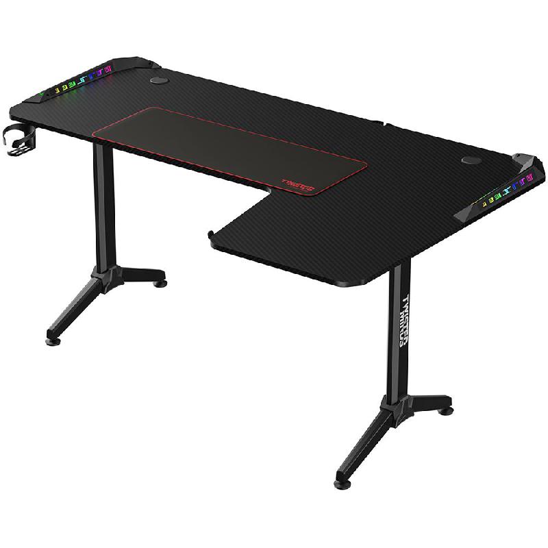 Twisted Minds L Shaped Right Gaming Desk, P2/Carbon Fiber, Black