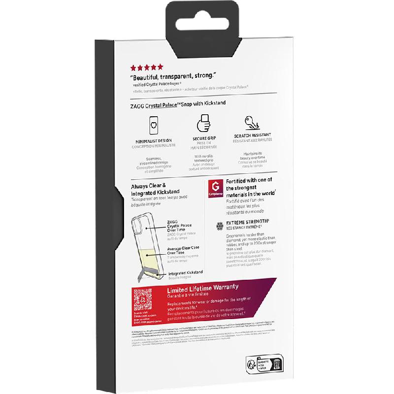 Zagg Crystal Palace Snap Kick Back Cover Mobile Case with MagSafe, for iPhone 16 Pro, Clear — 3