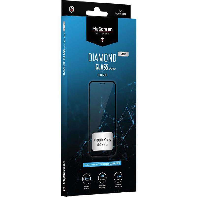 MyScreenPROTECTOR DIAMOND GLASS edge Lite Smartphone Screen Protector, Full Glue, Black, for OPPO A3x