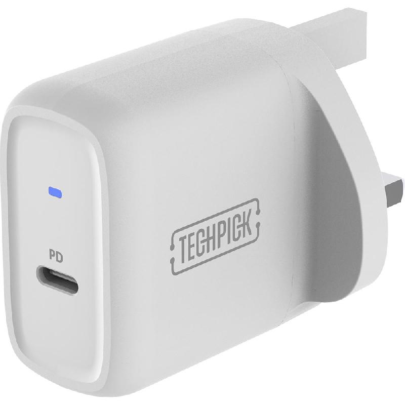 Techpick USB-C PD 3.0 PPS Wall Charger, USB PD (Power Delivery), 45 Watts, Single USB-C, White
