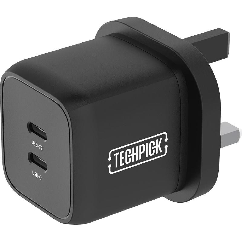 Techpick Dual Wall Charger PPS 45W, USB PD (Power Delivery), 45 Watts, Dual USB-C, Black