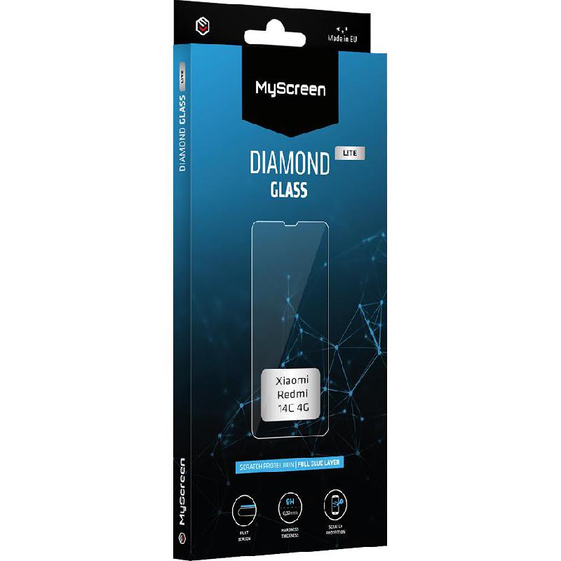 MyScreenPROTECTOR DIAMOND GLASS edge Lite Smartphone Screen Protector, Full Glue, Black, for Xiaomi Redmi 14C