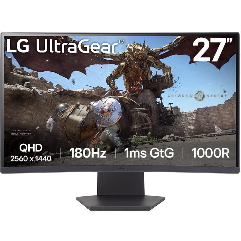 LG UltraGear 27GS60QC 27" Gaming Monitor, LCD, LED, 180 Hz, 1ms (GtG), Black