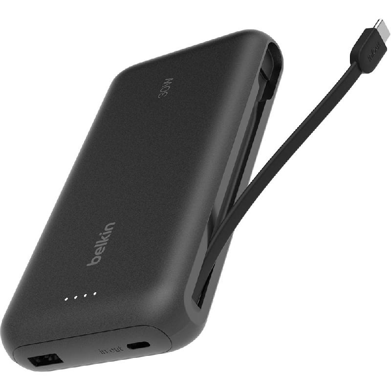 Belkin BoostCharge Power Bank 20000 mAh with Integrated Cable, PD Fast Charging, 20000 mAh, 2 USB (1X USB/1X USB-C), Black