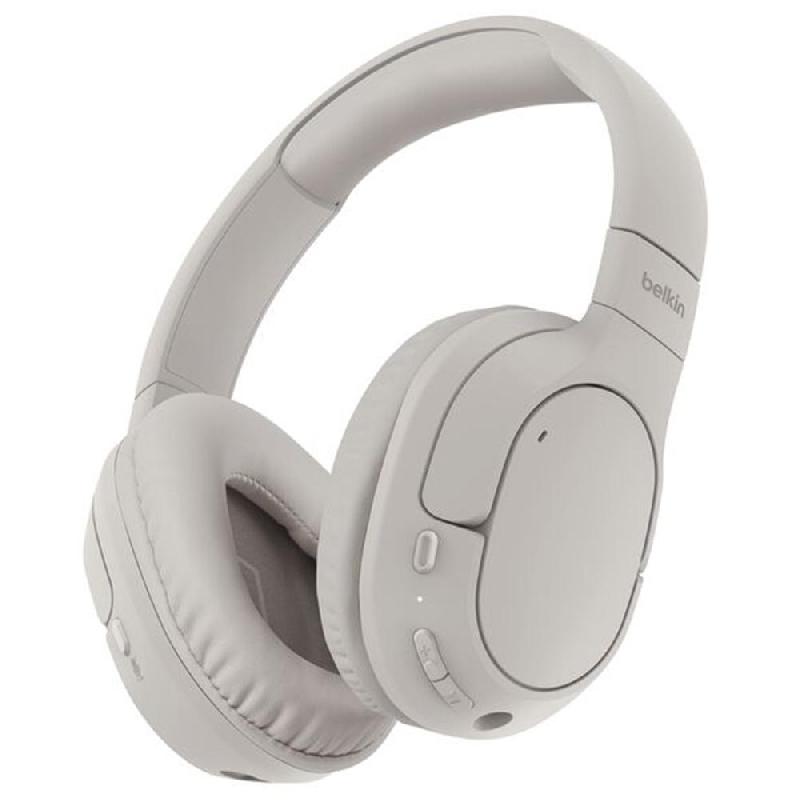Belkin SoundForm Surround ENC Over-Ear Headphones, Environmental Noise Cancellation, Bluetooth/Wired (Optional), USB (Charging), Built-in Microphone, White
