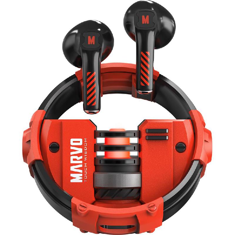 MARVO Quaz Earbuds, Active Noise Cancelling, Bluetooth/Wireless, USB (Charging), Built-in Microphone, Red