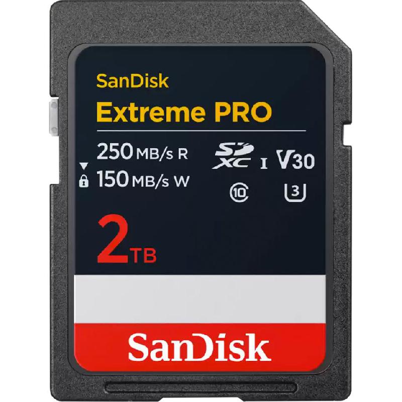SanDisk Extreme PRO SDXC Card, 2 TB, Read Speed: up to 250MB/s, Write Speed: up to 150MB/s