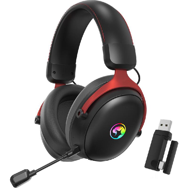 MARVO Tactic X Pro 7.1 Surround Tri-mode Gaming Headset, Wireless (2.4 GHz)/Bluetooth/Wired (3.5 mm), USB (Charging), Omnidirectional Microphone, Black