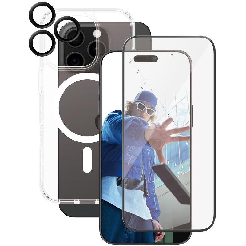 PanzerGlass 3-in-1 Pack Hard MagSafe Case + Ulta-Wide Fit Screen Protector + Hoops Camera Lens Protector Smartphone Case Bundle, for iPhone 16 Pro Max, Clear