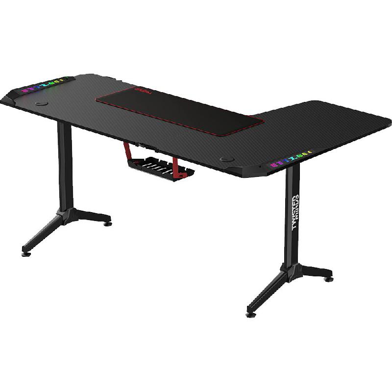 Twisted Minds L Shaped Left Gaming Desk, Carbon Fiber Texture, Black — 3