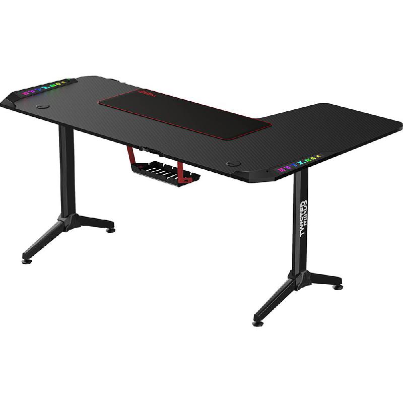 Twisted Minds L Shaped Left Gaming Desk, Carbon Fiber Texture, Black