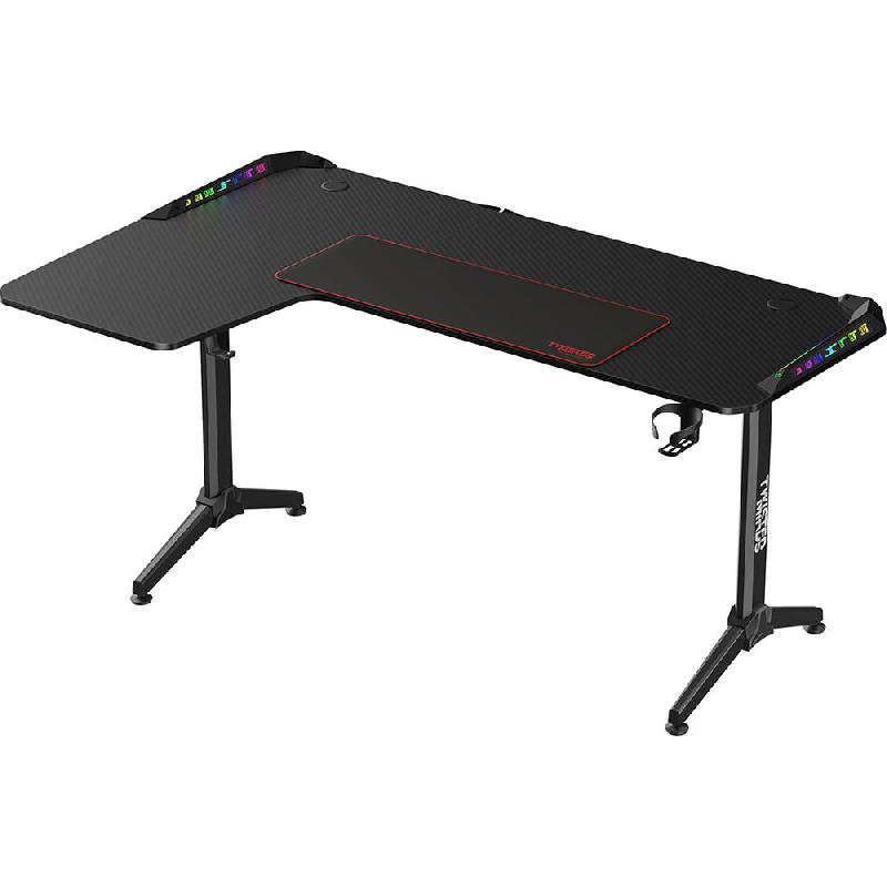 Twisted Minds L Shaped Left Gaming Desk, Carbon Fiber Texture, Black — 2