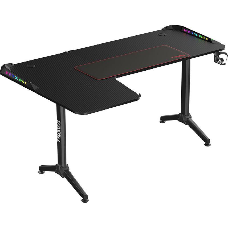 Twisted Minds L Shaped Left Gaming Desk, Carbon Fiber Texture, Black — 4