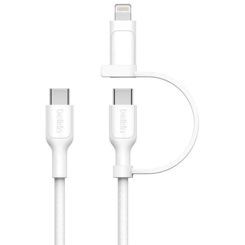 Belkin BoostCharge 2-in-1 Cable USB-C to USB-C/Lightning Sync & Charge Cable, 1.50 m ( 4.92 ft ), White