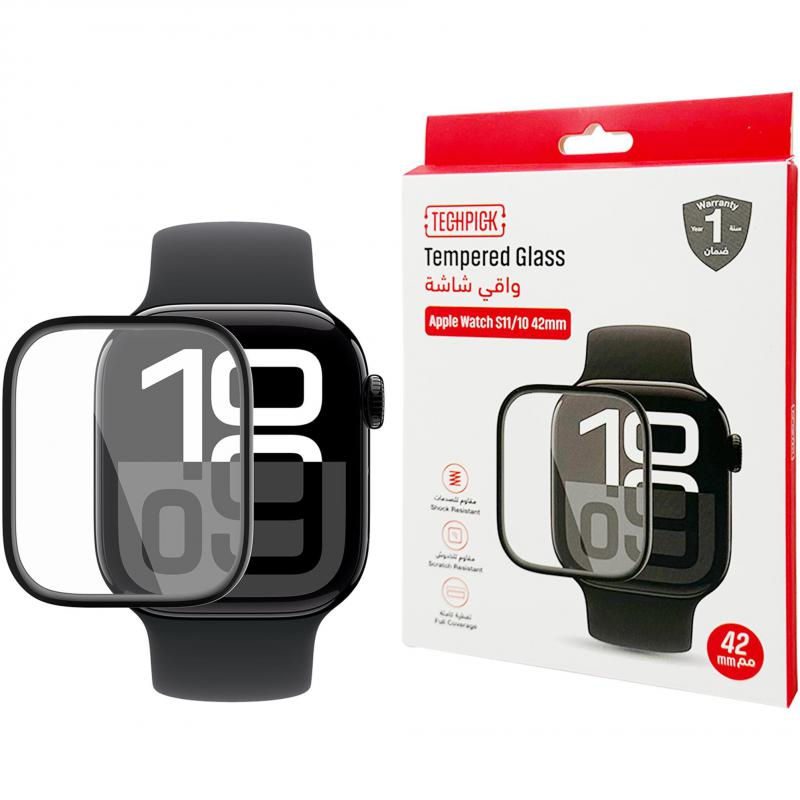 Techpick Curved Edge Smartwatch Screen Protector, for Apple Watch Series 11 42/Watch Series 10 42, Curved Edge Design, Clear