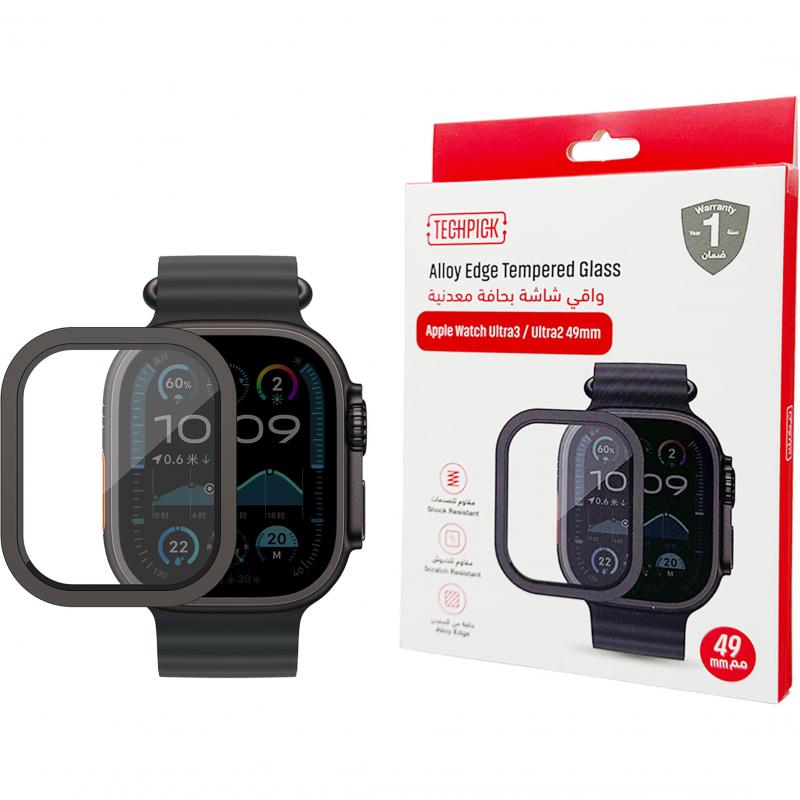 Techpick Alloy Edge Smartwatch Screen Protector, for Apple Watch Ultra 3/Watch Ultra 2/Watch Ultra, Alloy Edge Design, Black