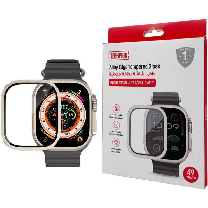 Techpick Alloy Edge Smartwatch Screen Protector, for Apple Watch Ultra 3/Watch Ultra 2/Watch Ultra, Alloy Edge Design, Natural