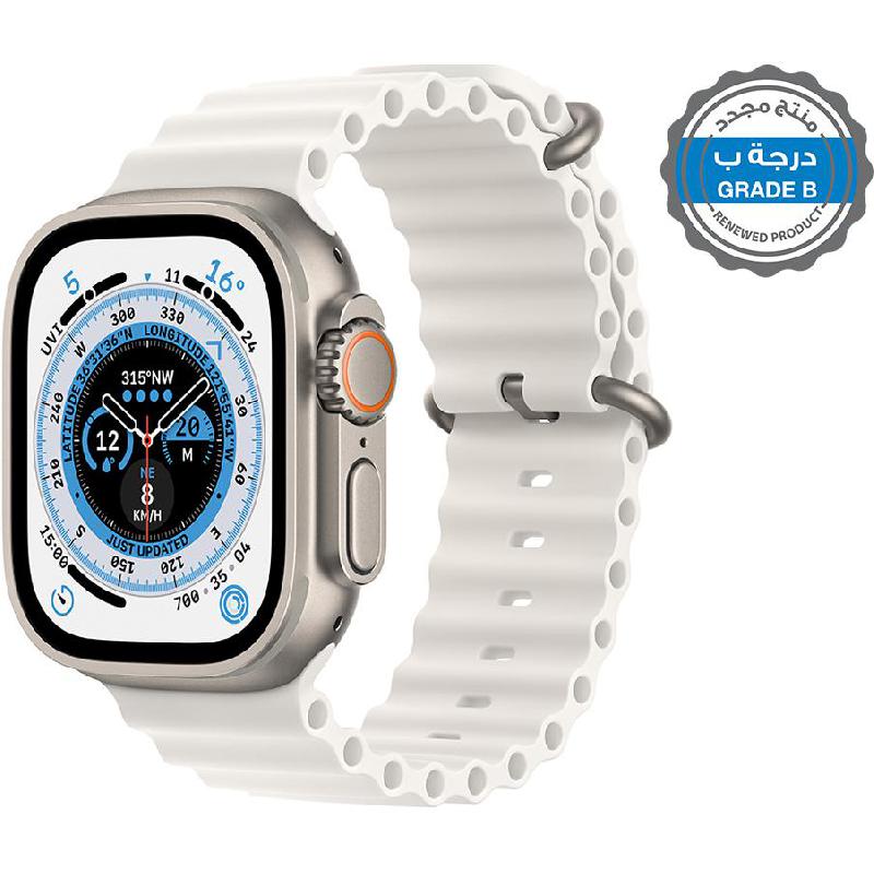 Renewed Grade B Apple Watch Ultra, GPS + Cellular, eSIM Supported, Natural Titanium Case/White Ocean Band