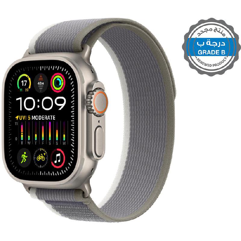 Renewed Grade B Apple Watch Ultra 2, GPS + Cellular, eSIM Supported, Natural Titanium Case/Green/Grey Trail Loop - Small/Medium