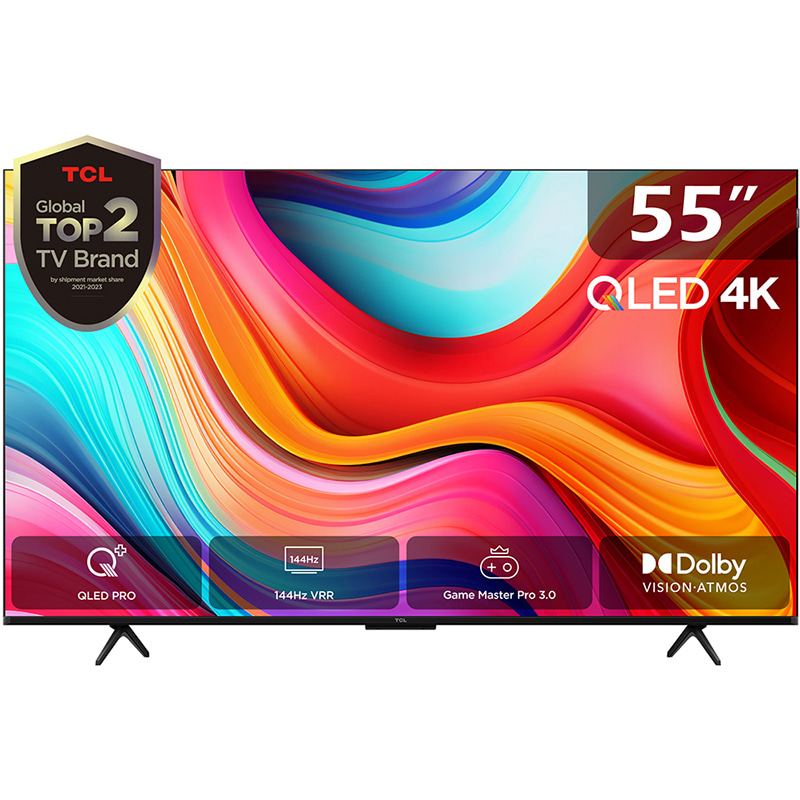 TCL 55" Smart TV, 4K QLED, 144 Hz (VRR)/240 Hz (DLG), Black, 55T8B