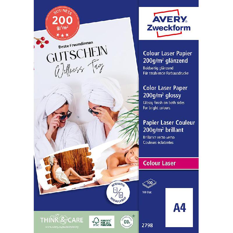 Avery Premium Colour Photo Paper, High-gloss, White, A4, 200 gsm, 100 Sheets