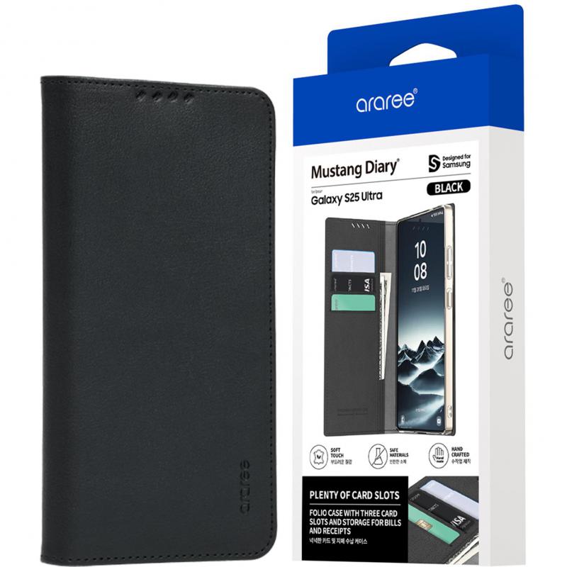 Mustang Diary Flip Cover Mobile Case, for Samsung Galaxy S25 Ultra, Black