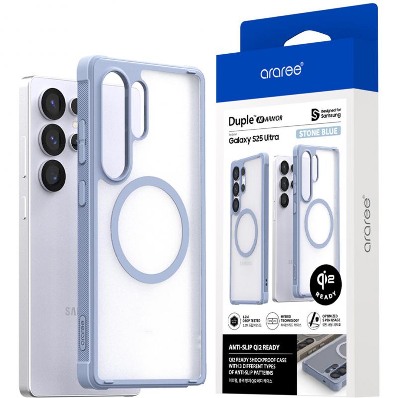 Araree Duple M Armor Back Cover Mobile Case with MagSafe, for Samsung Galaxy S25 Ultra, Stone/Blue
