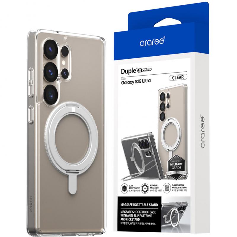 Araree Duple M Stand Back Cover Mobile Case with MagSafe, for Samsung Galaxy S25 Ultra, Clear