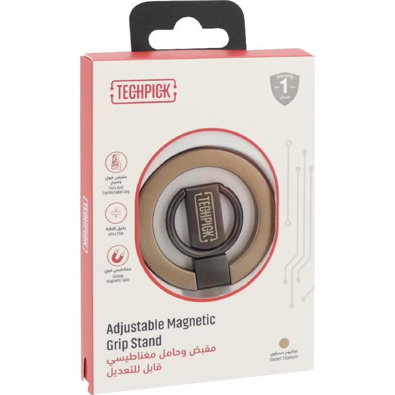 Techpick Magnetic Holder MagSafe Compatibale Ring Holder Phone Grip & Stand, Universal, for Most Devices, Golden Brown