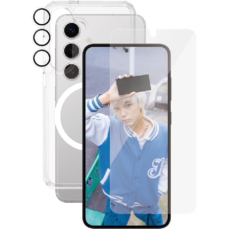 PanzerGlass 3-in-1 Protection Pack Urban Combat Case + Screen Protector + Hoops Camera Lens Protector Smartphone Case Bundle, for Samsung Galaxy S25+, Clear