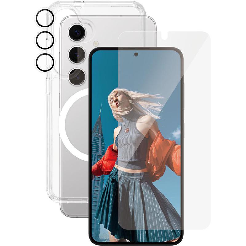 PanzerGlass 3-in-1 Protection Pack Urban Combat Case + Screen Protector + Hoops Camera Lens Protector Smartphone Case Bundle, for Samsung Galaxy S25, Clear