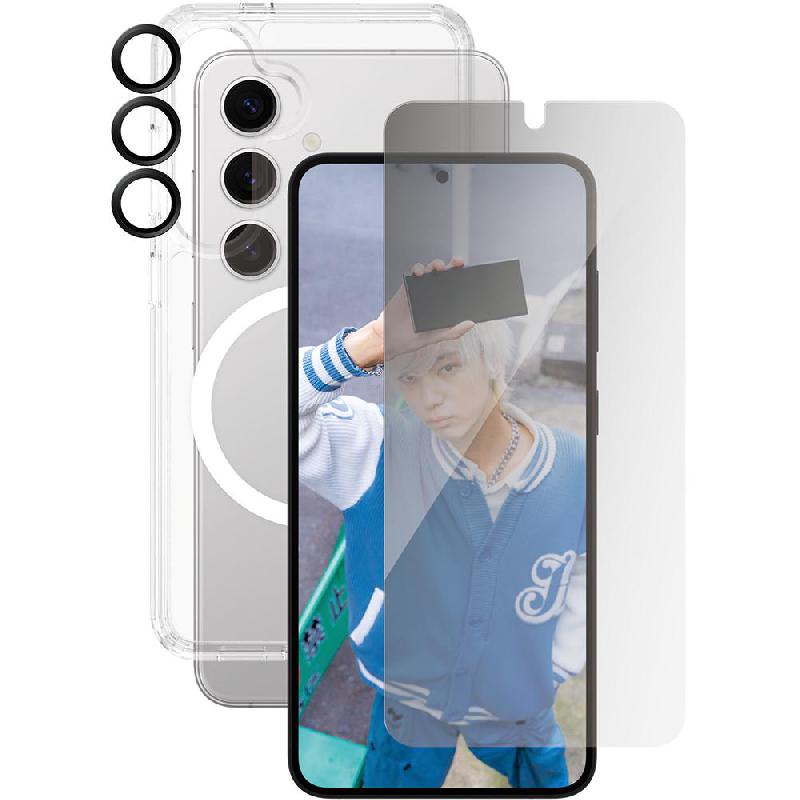 PanzerGlass 3-in-1 Protection Pack Privacy Screen Protector + Urban Combatector + Hoops Camera Lens Protector Smartphone Case Bundle, for Samsung Galaxy S25+, Clear