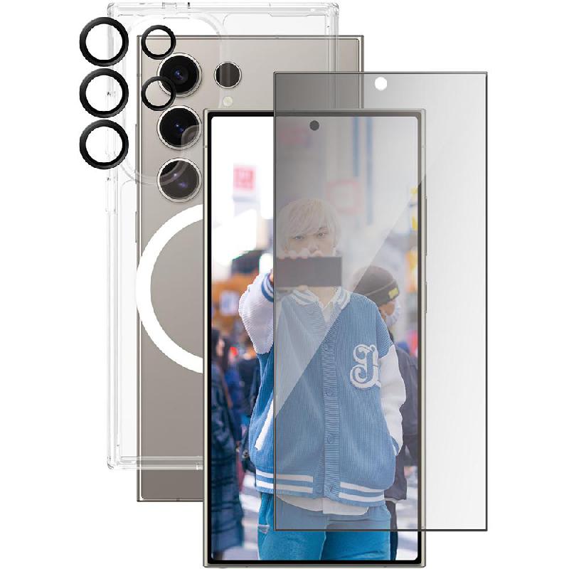 PanzerGlass 3-in-1 Protection Pack Privacy Screen Protector + Urban Combat Case + Hoops Camera Lens Protector Smartphone Case Bundle, for Samsung Galaxy S25 Ultra, Clear